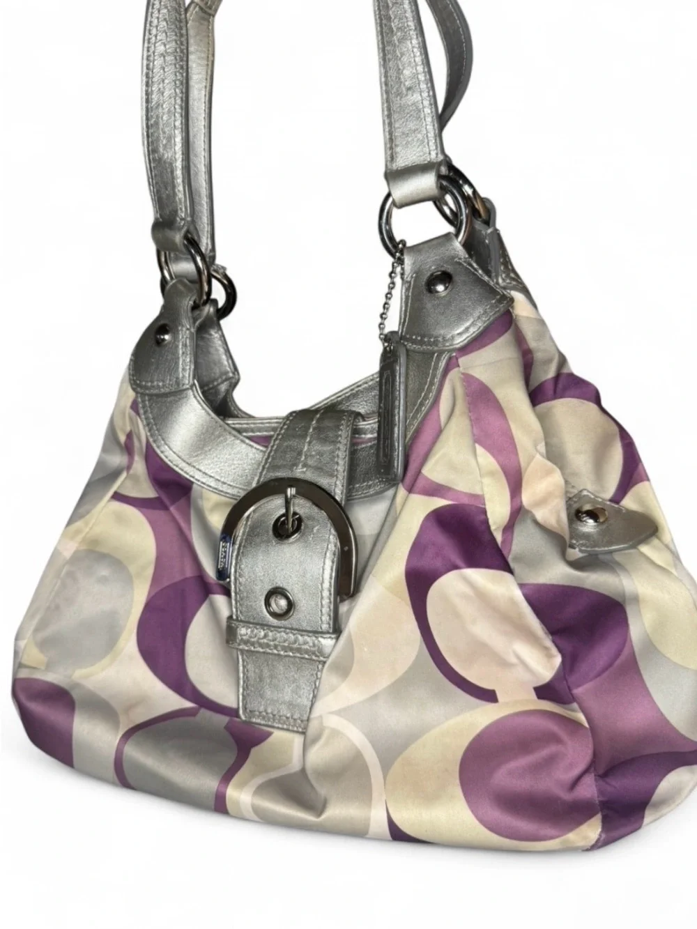Vintage Y2K Coach Soho Lynn Scarf Print Hobo Bag Purple Silver F17406